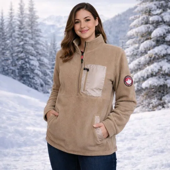 Canada Weather Gear Fleece Pullover L NWT Quarter Zip Beige Heritage Jacket - Picture 2 of 7